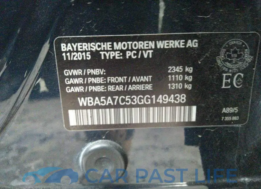WBA5A7C53GG149438# 9