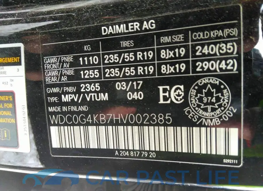 WDC0G4KB7HV002385# 9