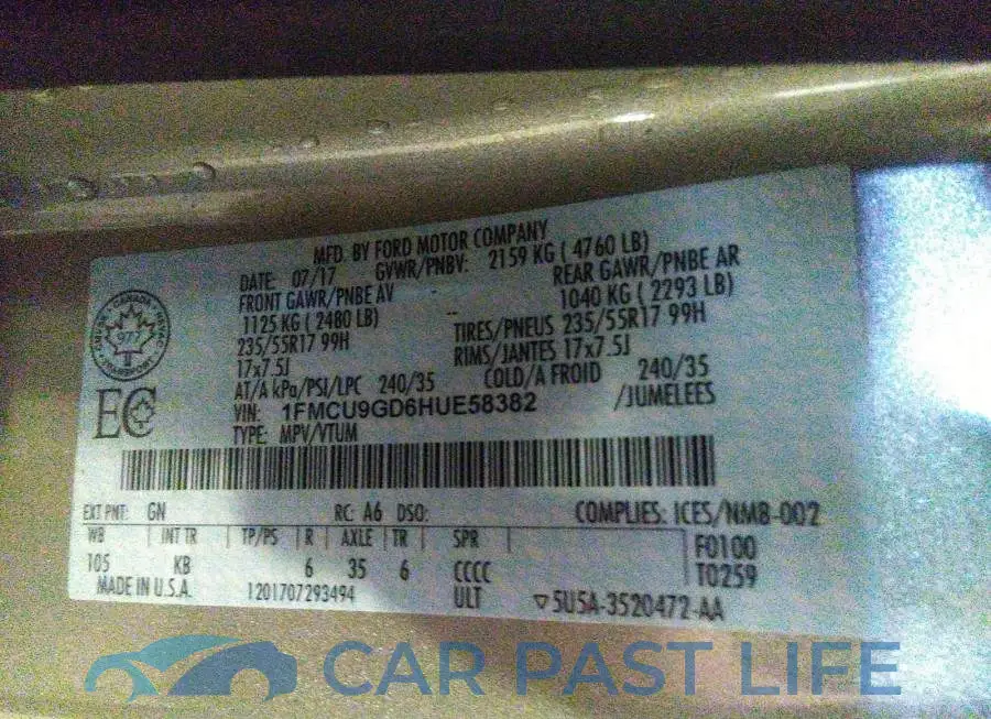 1FMCU9GD6HUE58382# 9
