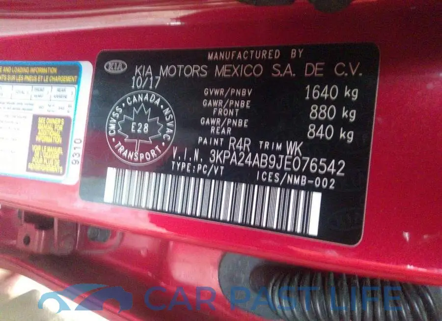 3KPA24AB9JE076542# 9