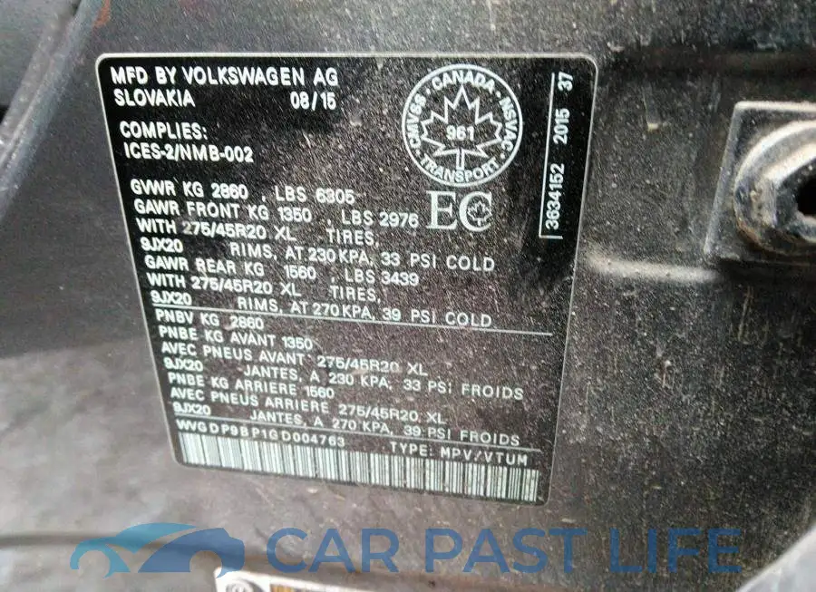 WVGDP9BP1GD004763# 9