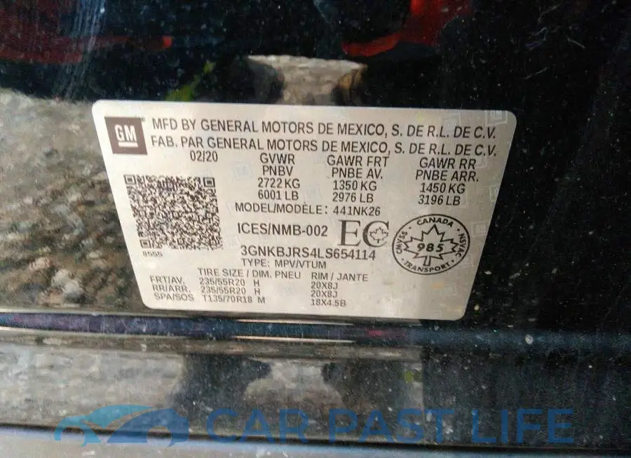 3GNKBJRS4LS654114# 9