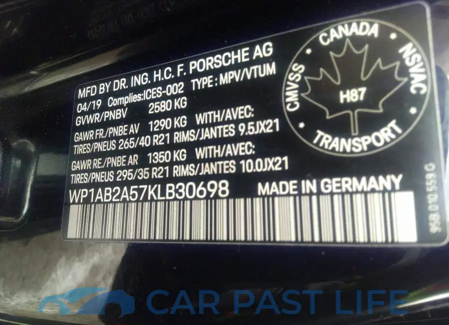 WP1AB2A57KLB30698# 9