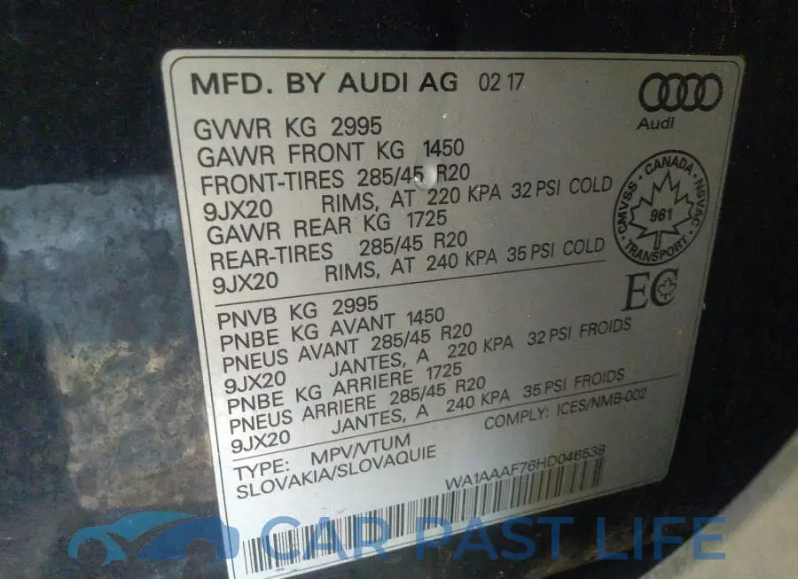 WA1AAAF76HD046538# 9