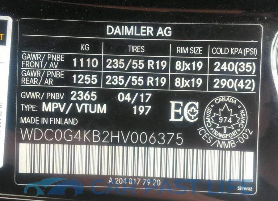 WDC0G4KB2HV006375# 9