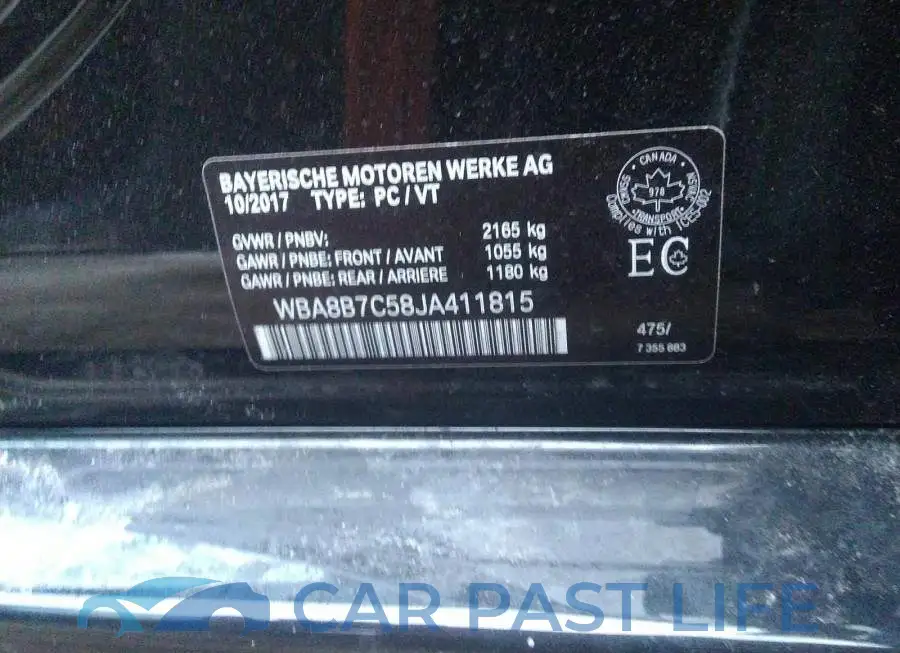 WBA8B7C58JA411815# 9