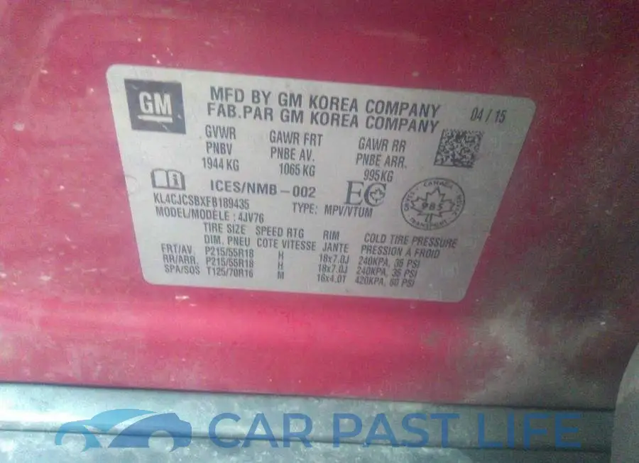 KL4CJCSBXFB189435# 9
