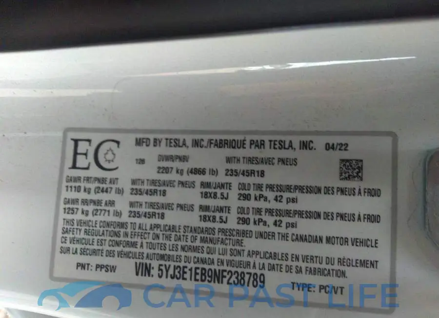 5YJ3E1EB9NF238789# 9