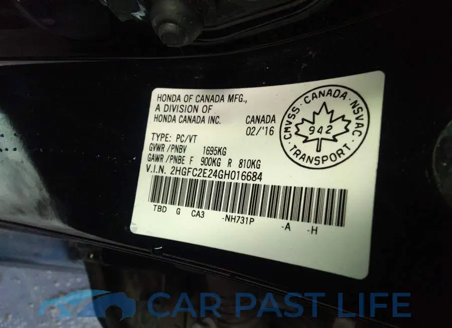 2HGFC2E24GH016684# 9