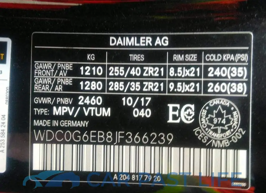 WDC0G6EB8JF366239# 9