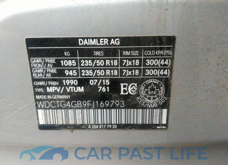 WDCTG4GB9FJ169793# 9