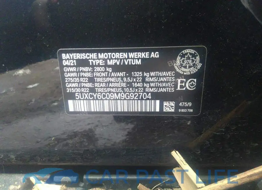 5UXCY6C09M9G92704# 9