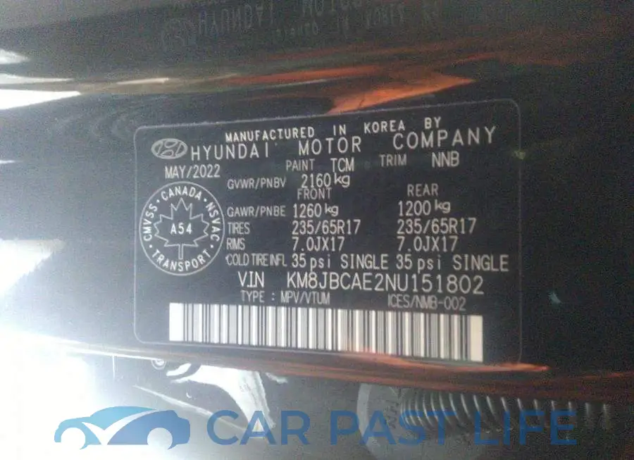 KM8JBCAE2NU151802# 9