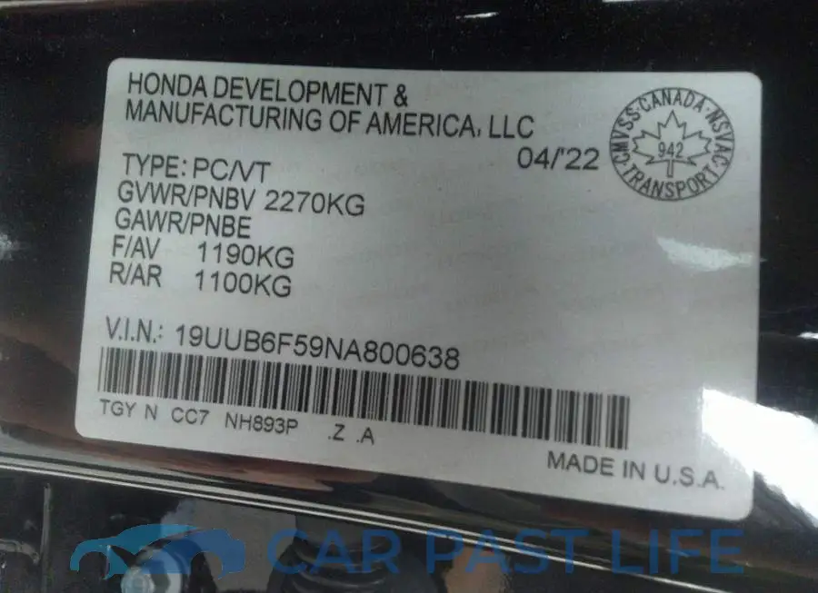 19UUB6F59NA800638# 9