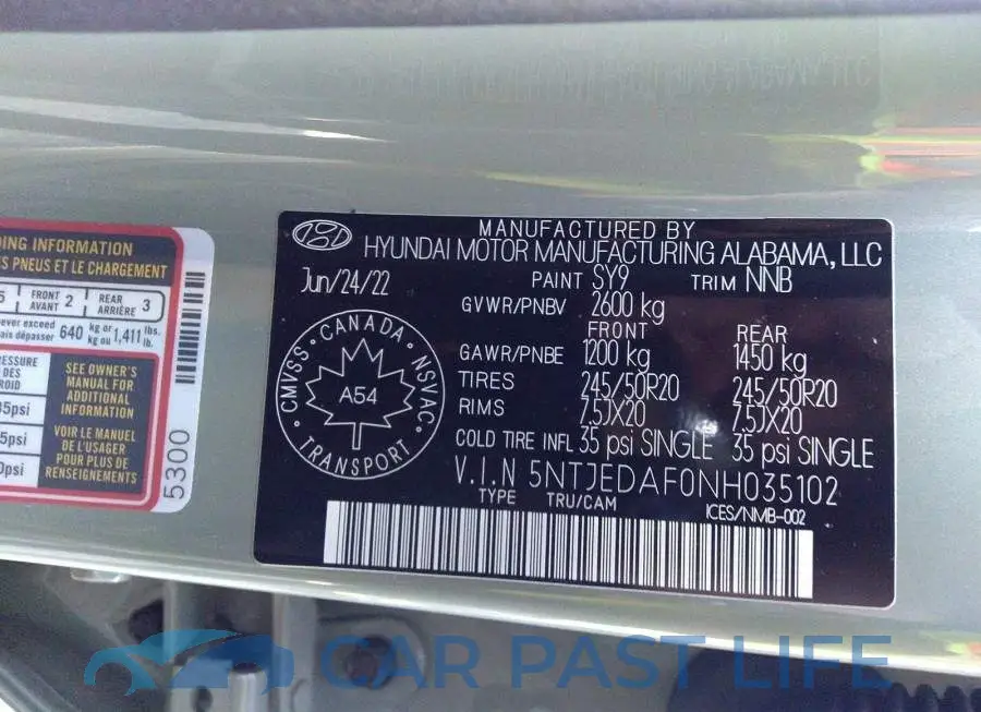 5NTJEDAF0NH035102# 9