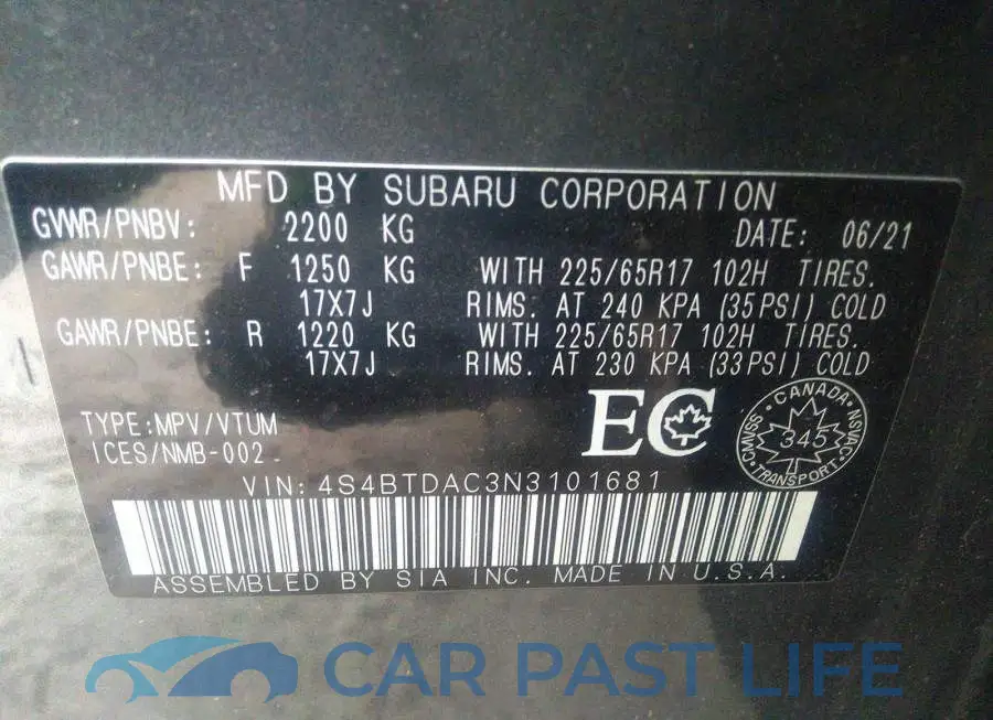4S4BTDAC3N3101681# 9