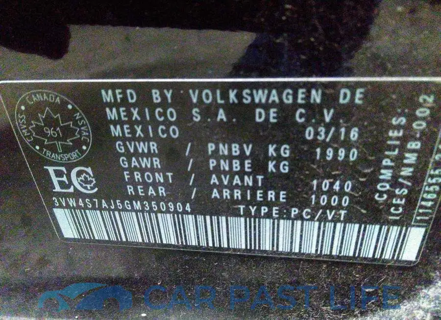 3VW4S7AJ5GM350904# 9