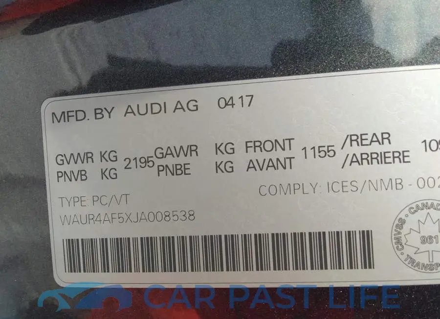 WAUR4AF5XJA008538# 9