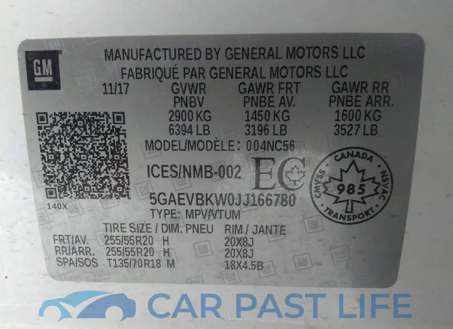 5GAEVBKW0JJ166780# 9