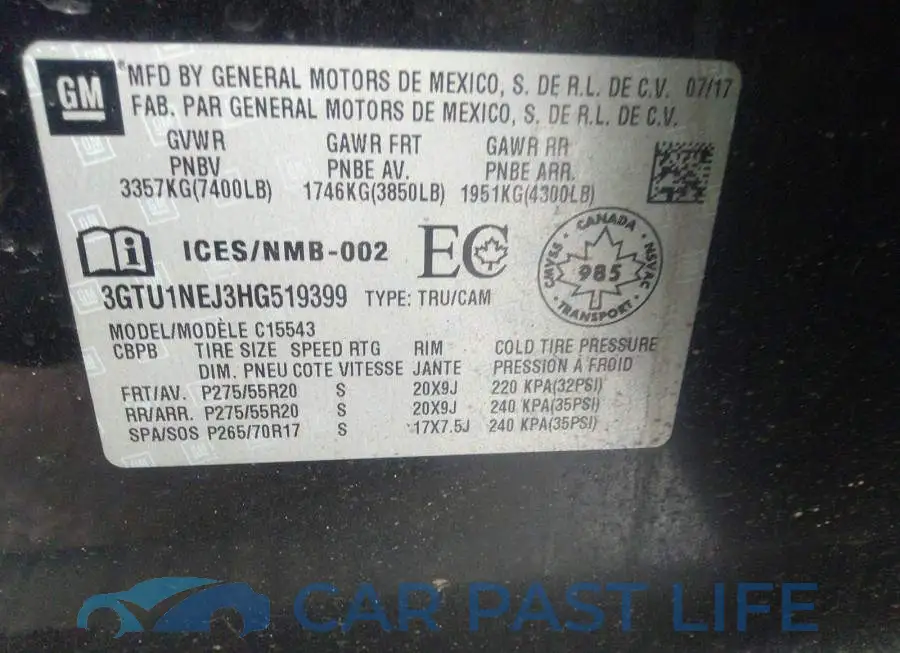 3GTU1NEJ3HG519399# 9