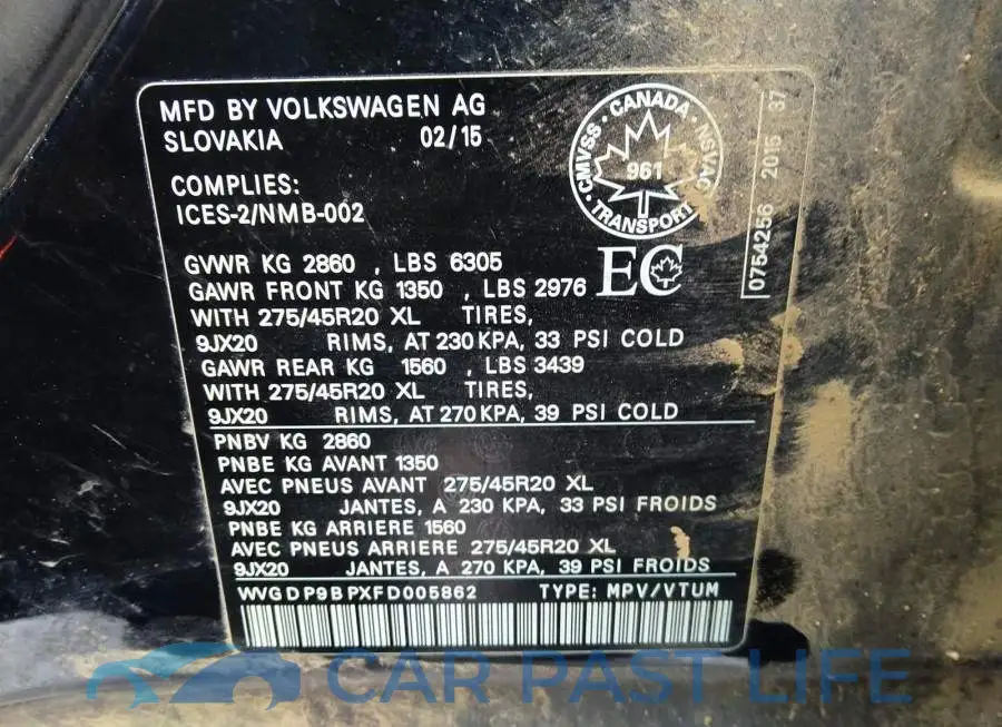 WVGDP9BPXFD005862# 9
