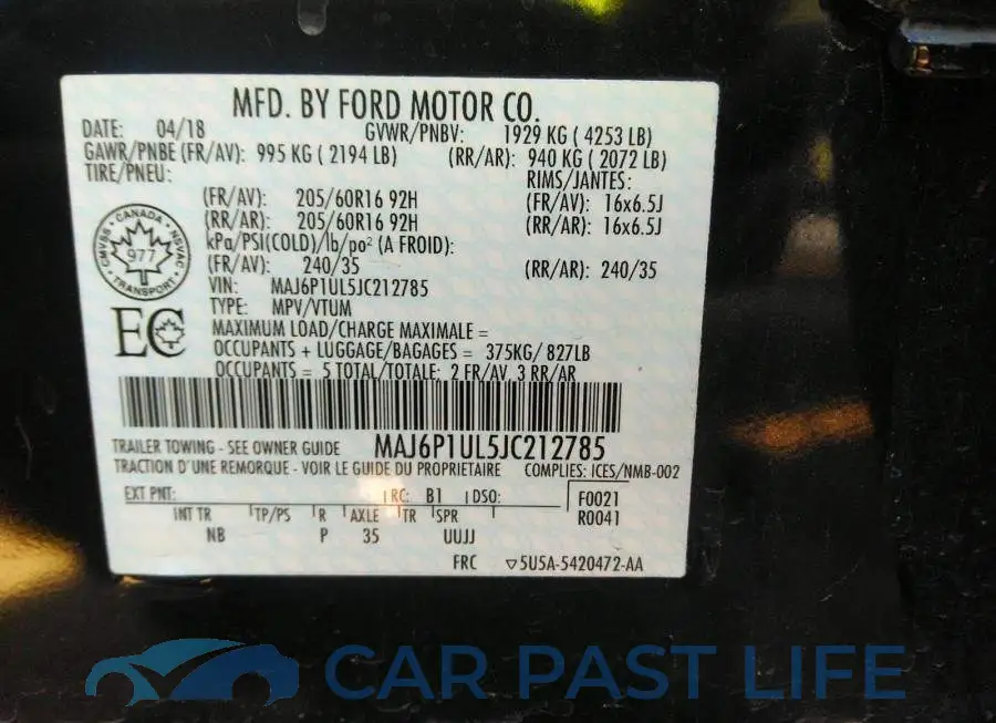 MAJ6P1UL5JC212785# 9