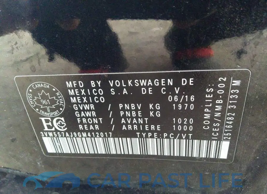 3VW5S7AJ9GM412017# 9