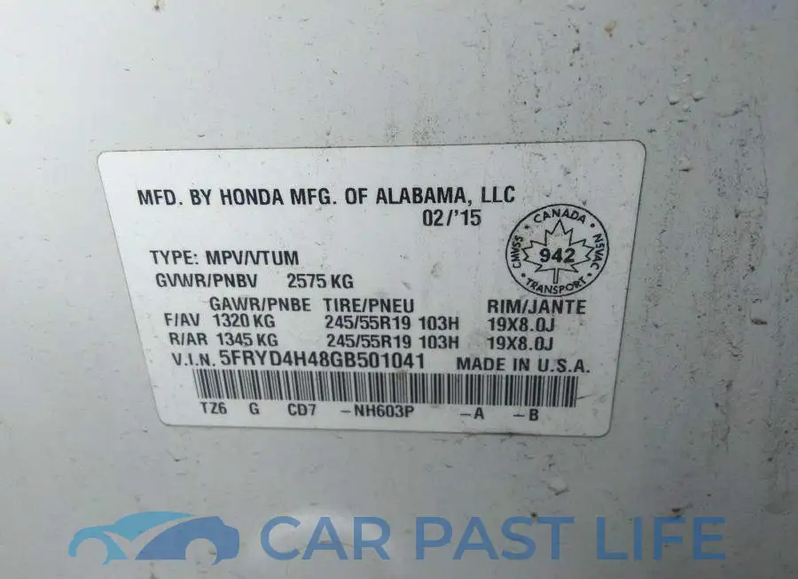 5FRYD4H48GB501041# 9