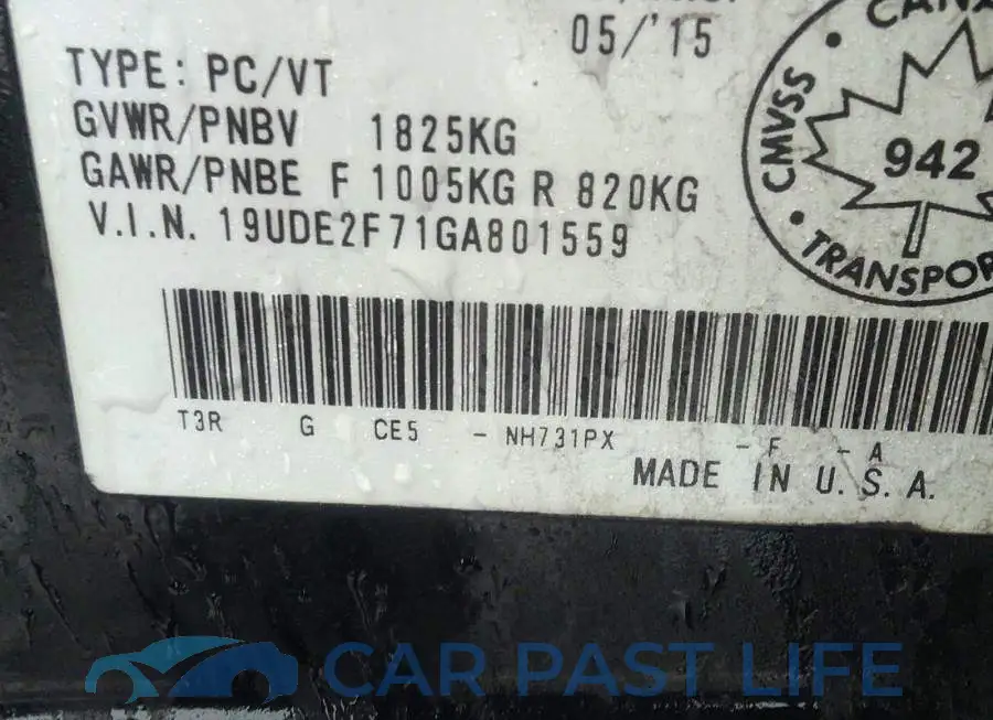 19UDE2F71GA801559# 9
