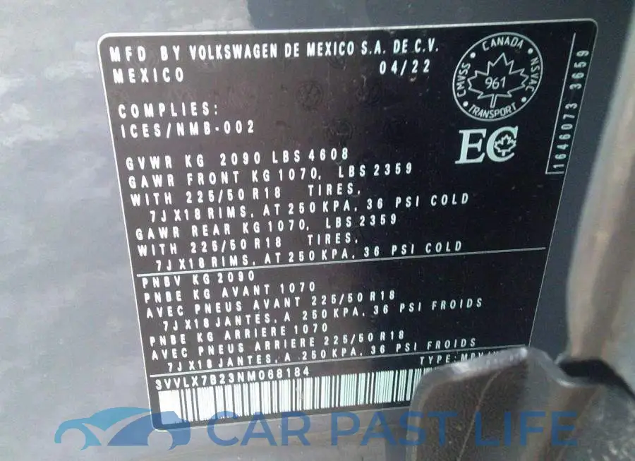 3VVLX7B23NM068184# 9