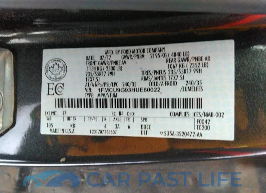 1FMCU9G93HUE60022# 9