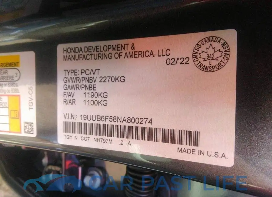 19UUB6F58NA800274# 9