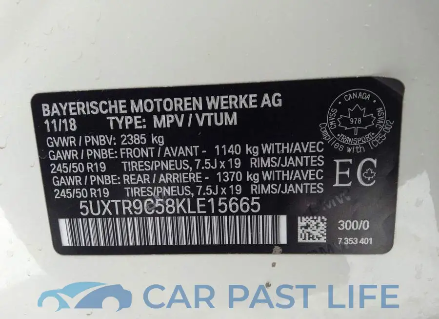 5UXTR9C58KLE15665# 9