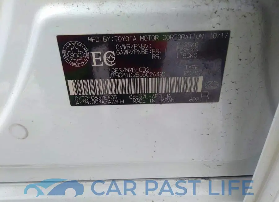 JTHC81D25J5026491# 9