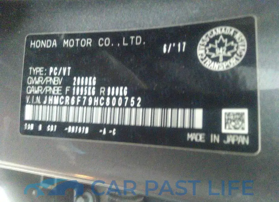 JHMCR6F79HC800752# 9
