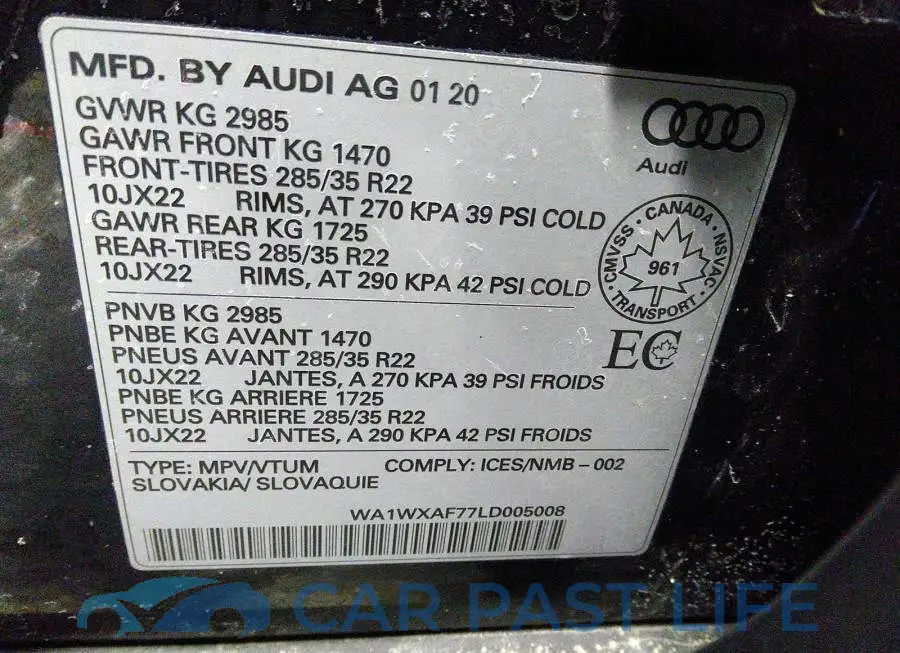 WA1WXAF77LD005008# 9