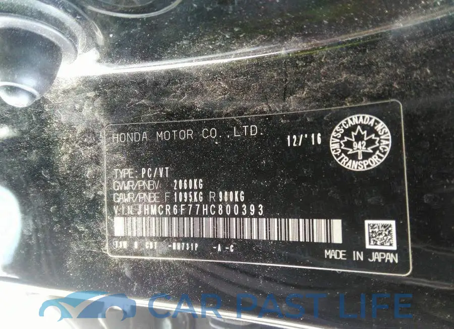 JHMCR6F77HC800393# 9