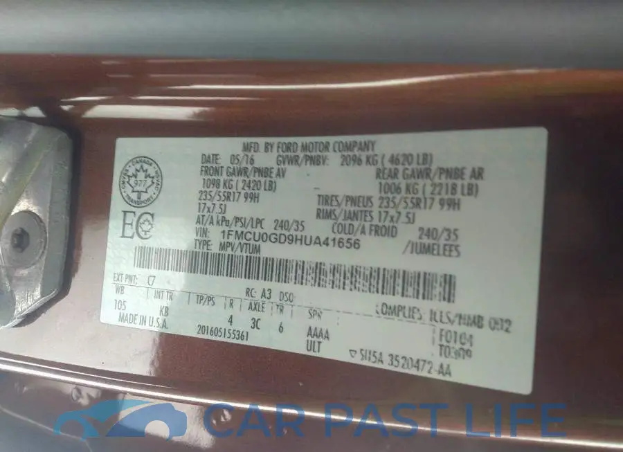1FMCU0GD9HUA41656# 9
