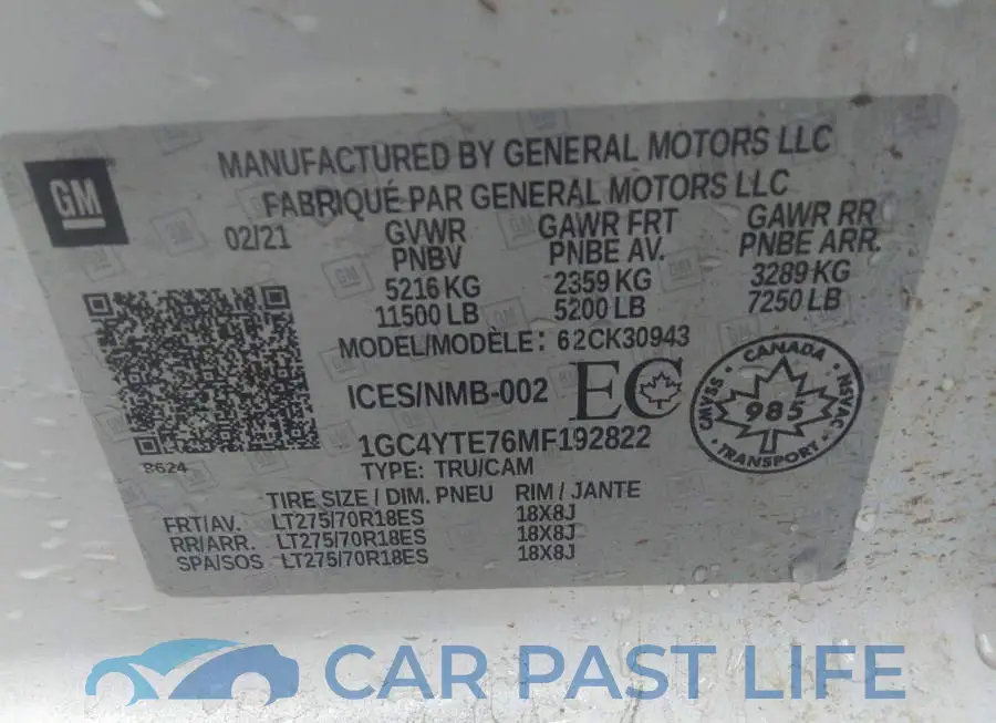 1GC4YTE76MF192822# 9