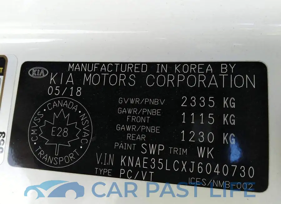 KNAE35LCXJ6040730# 9