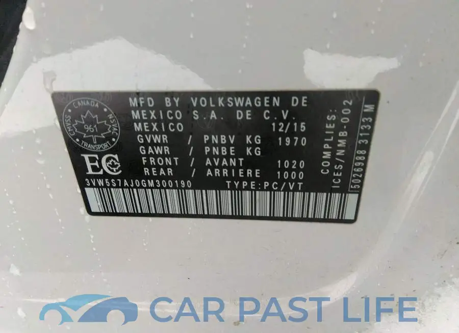 3VW5S7AJ0GM300190# 9