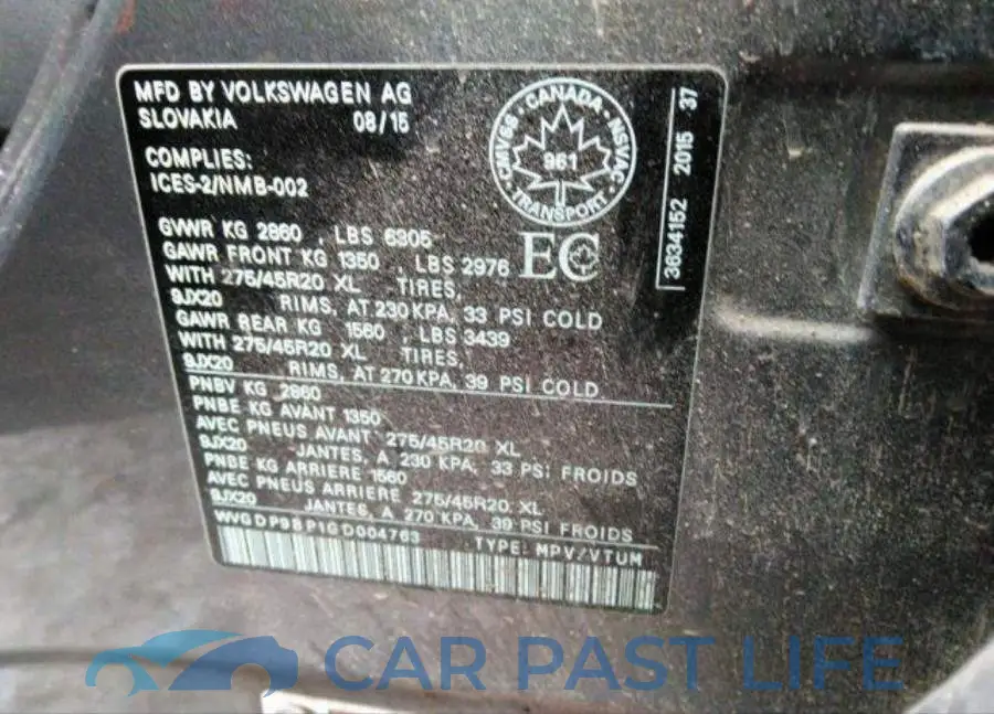 WVGDP9BP1GD004763# 9