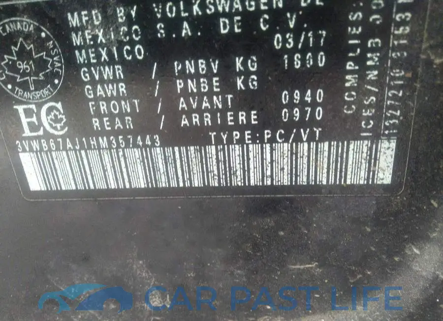3VWB67AJ1HM357443# 9