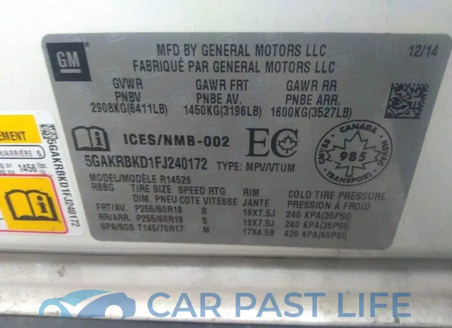 5GAKRBKD1FJ240172# 9