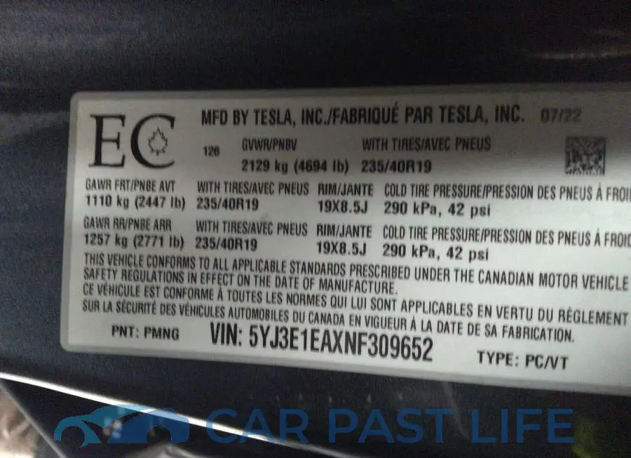 5YJ3E1EAXNF309652# 9