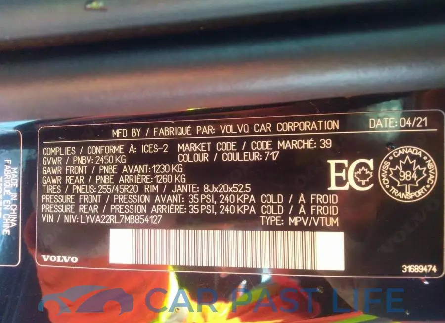 LYVA22RL7MB854127# 9