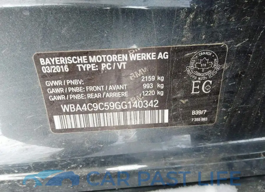 WBA4C9C59GG140342# 9