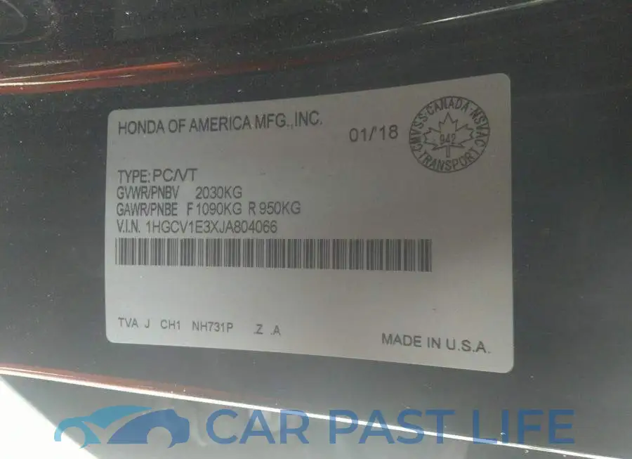 1HGCV1E3XJA804066# 9