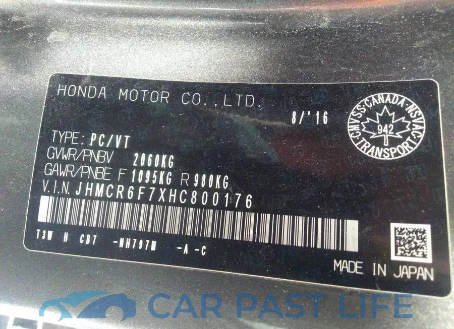 JHMCR6F7XHC800176# 9