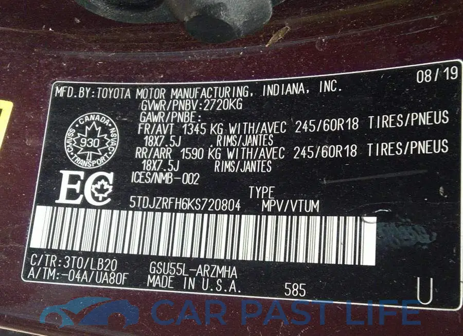 5TDJZRFH6KS720804# 9